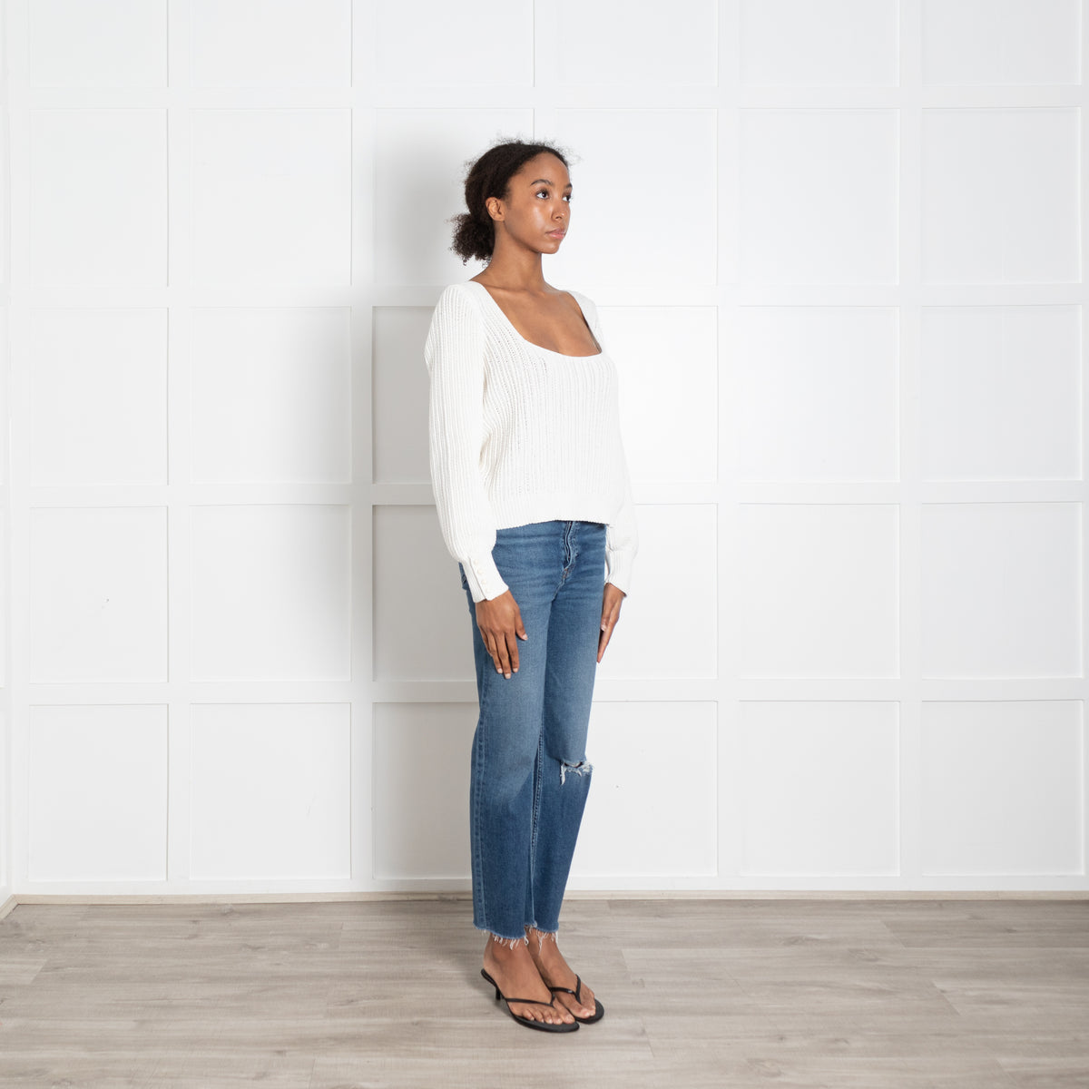 La Maille Sezane Cream Wide Square Neck Loose Knit Top