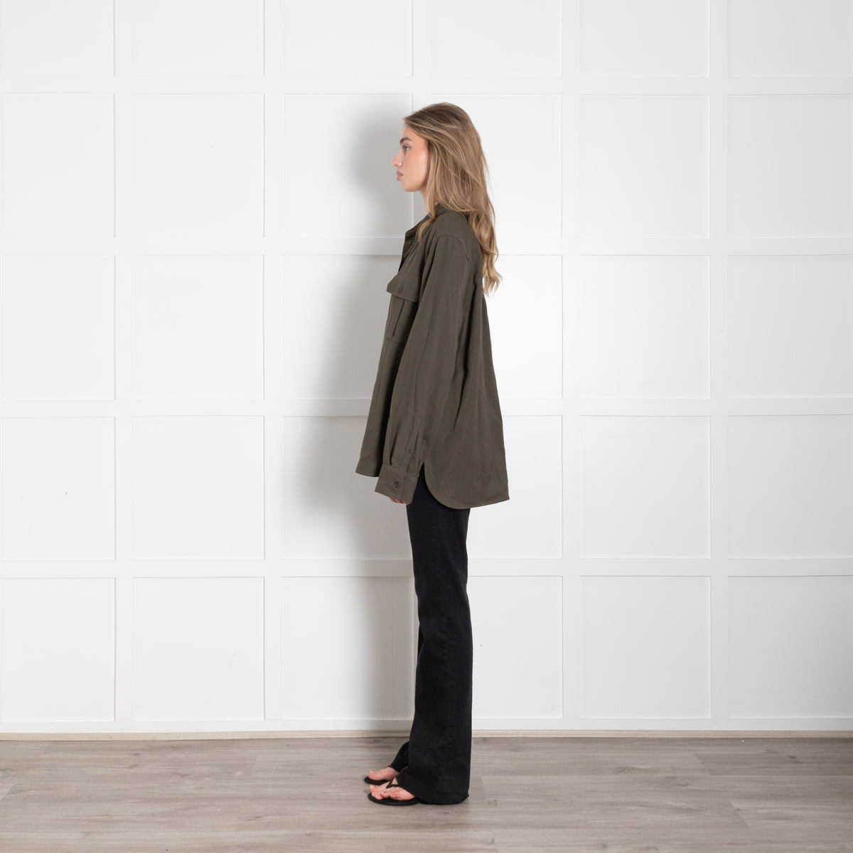 Raey Khaki Wool Blend Military Style Shirt