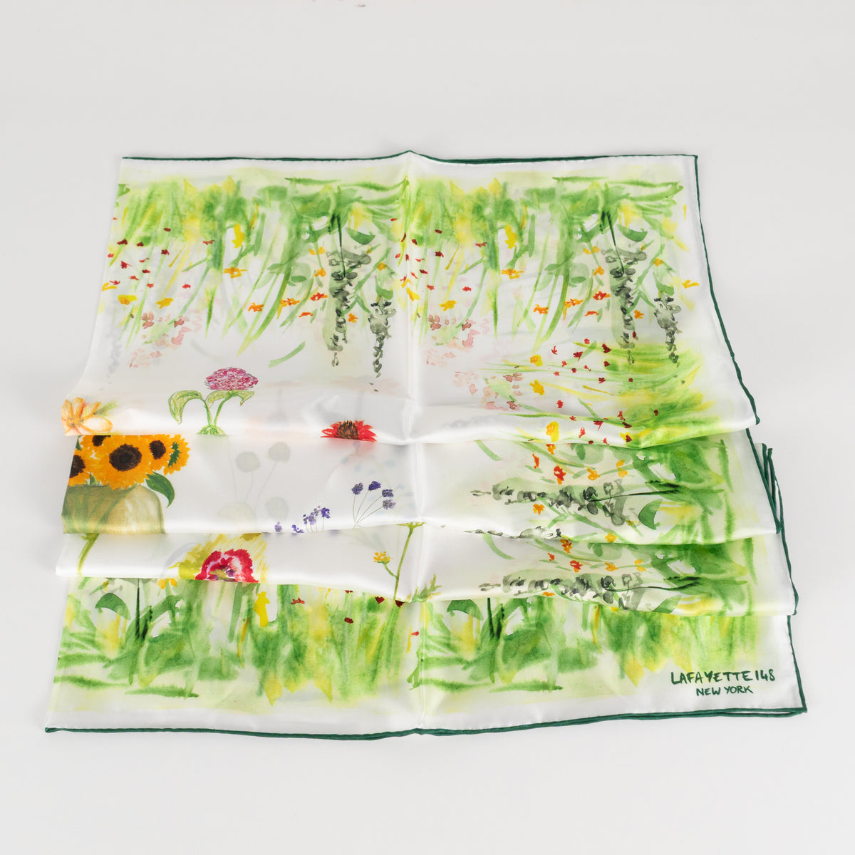 Lafayette 148 Cream Green Floral Silk Scarf