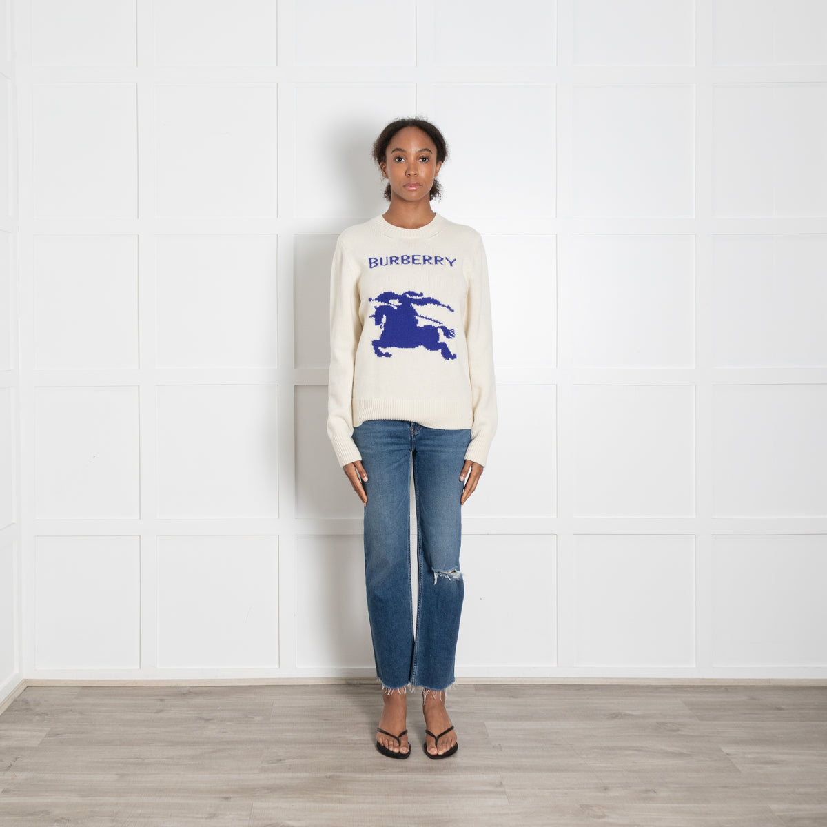 Burberry Cream Cashmere with Blue Horse Emblem