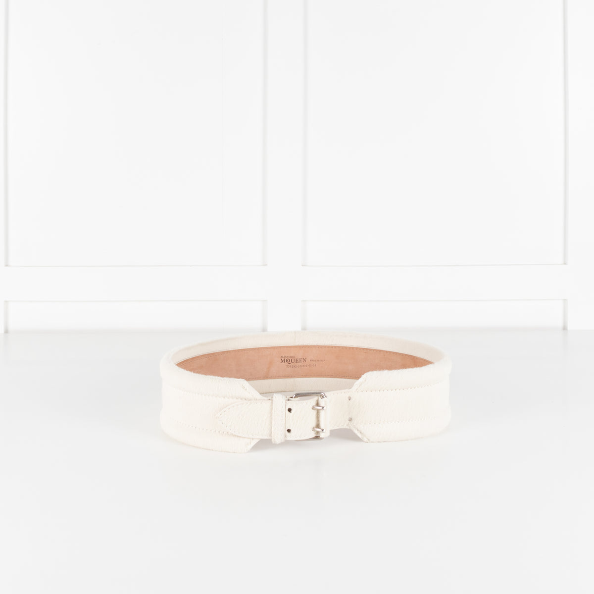Alexander McQueen White Pony Hair Wide Waist Belt