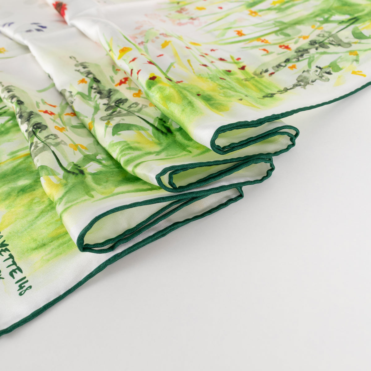 Lafayette 148 Cream Green Floral Silk Scarf