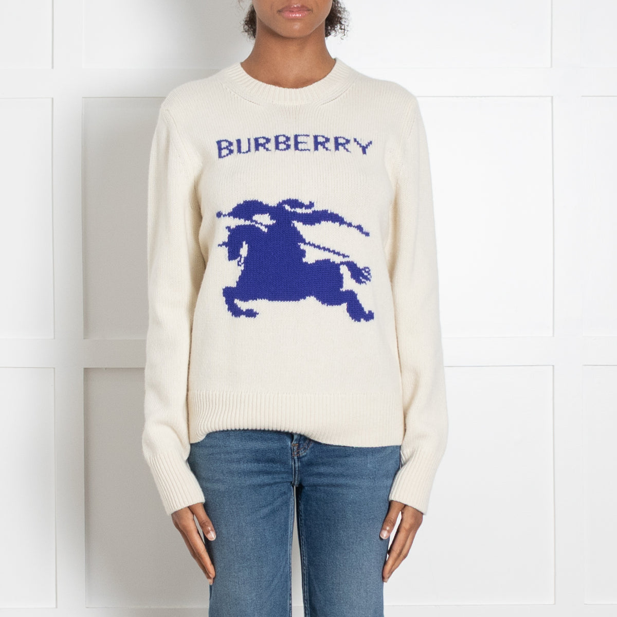Burberry Cream Cashmere with Blue Horse Emblem
