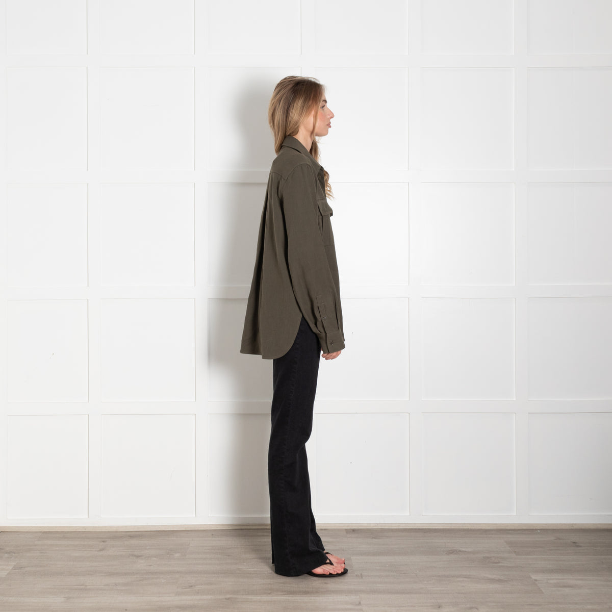 Raey Khaki Wool Blend Military Style Shirt