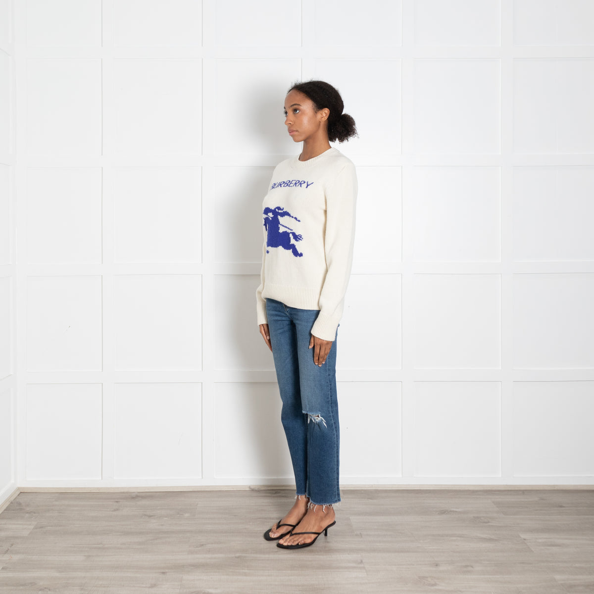 Burberry Cream Cashmere with Blue Horse Emblem