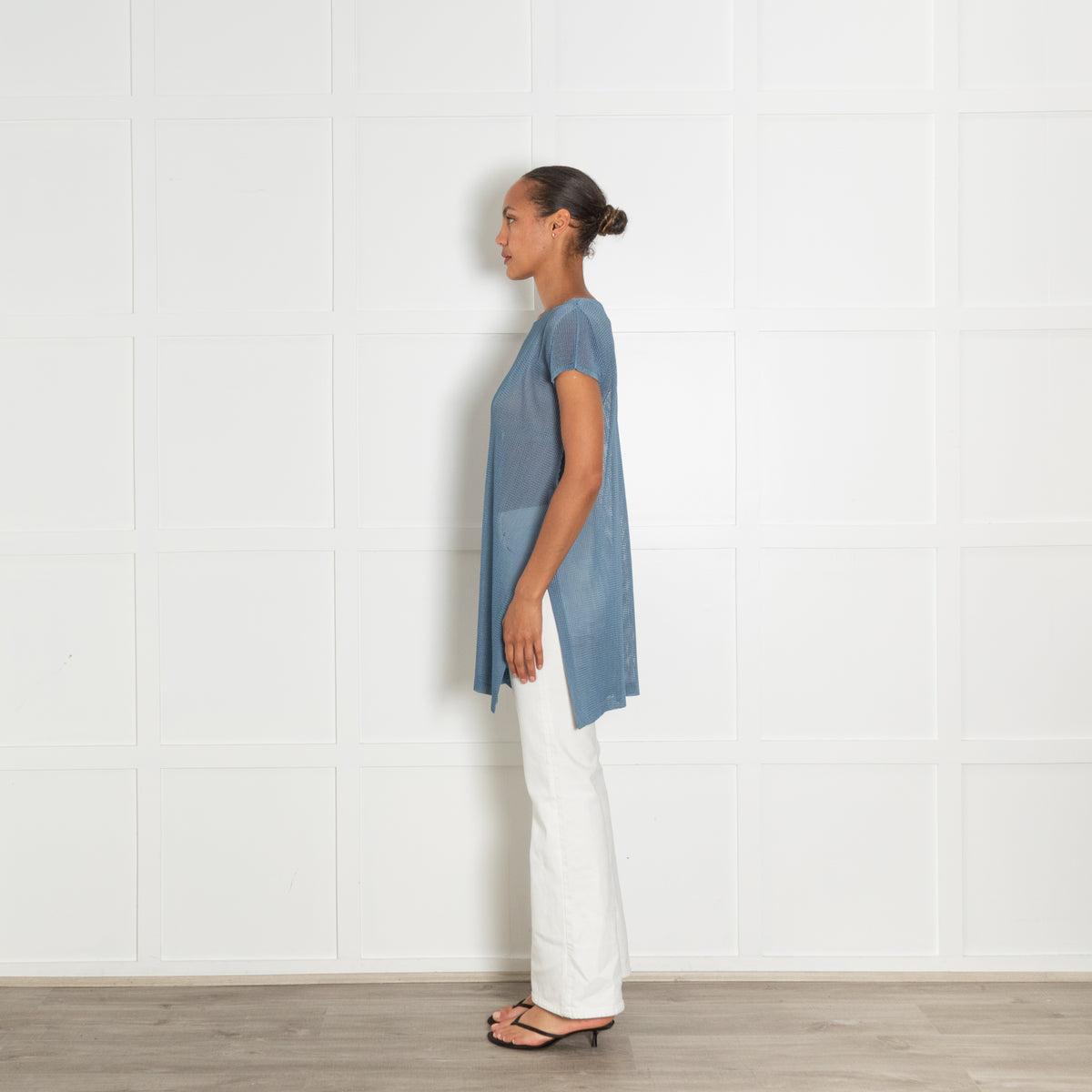 Pleats Please Blue Pleated Short Sleeve Long Top