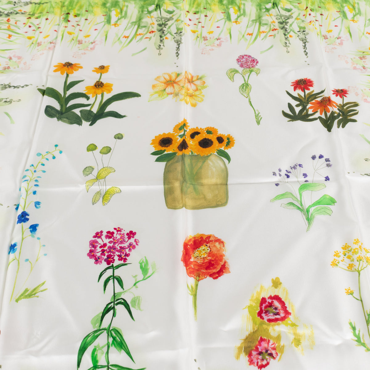Lafayette 148 Cream Green Floral Silk Scarf