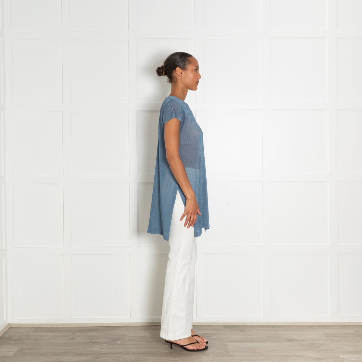 Pleats Please Blue Pleated Short Sleeve Long Top