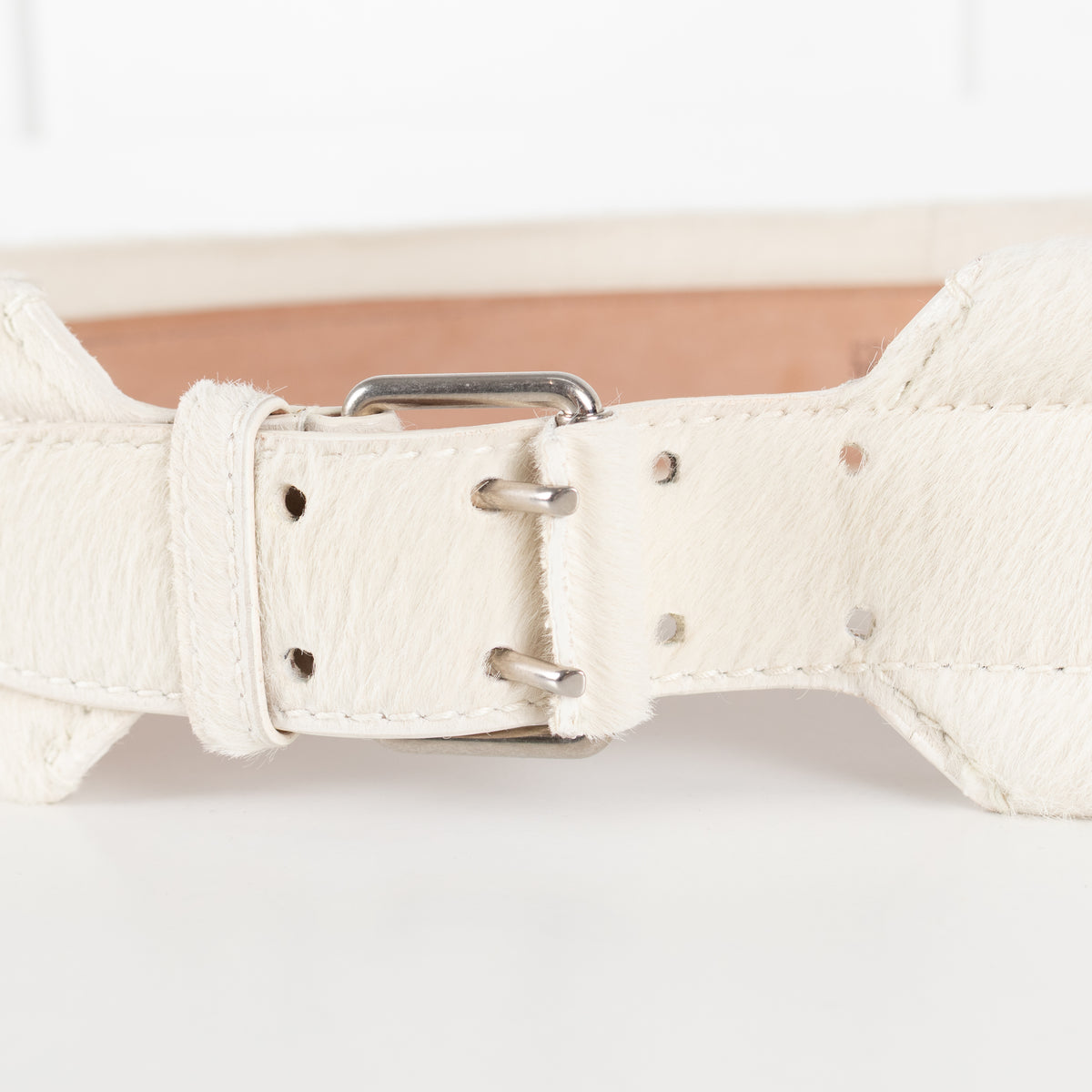 Alexander McQueen White Pony Hair Wide Waist Belt