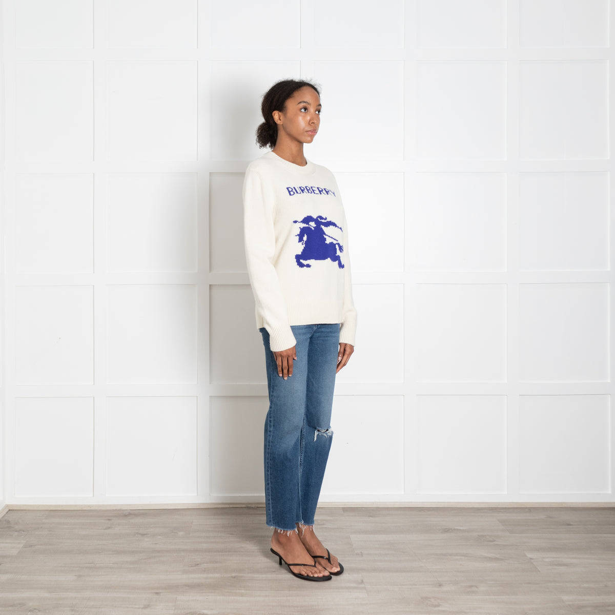 Burberry Cream Cashmere with Blue Horse Emblem
