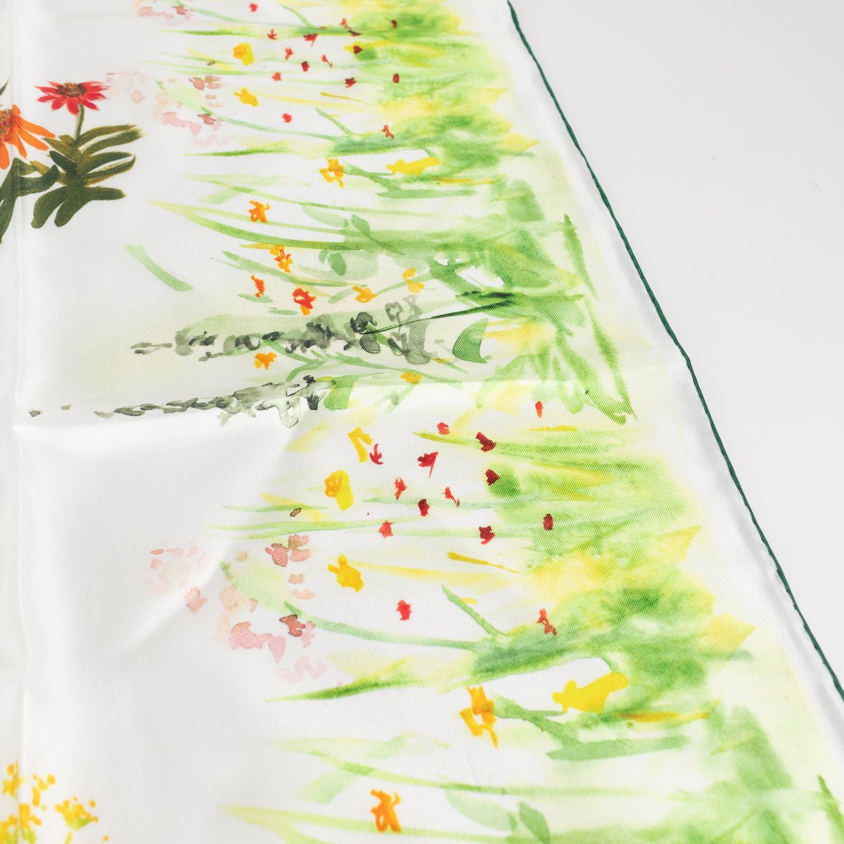 Lafayette 148 Cream Green Floral Silk Scarf