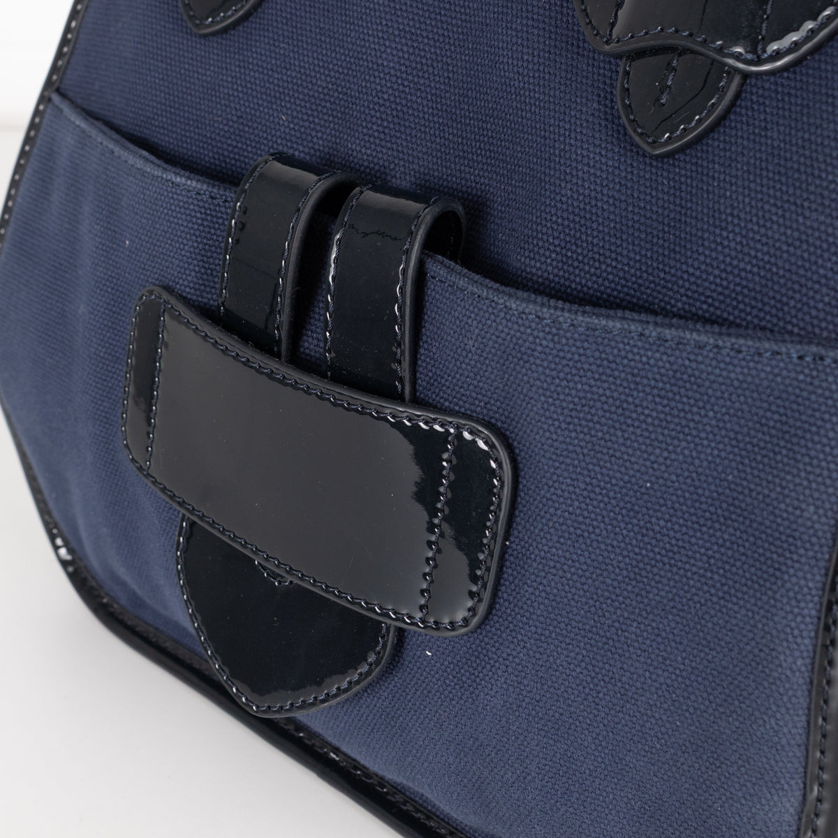 Tila March Navy Bag with Patent Trim