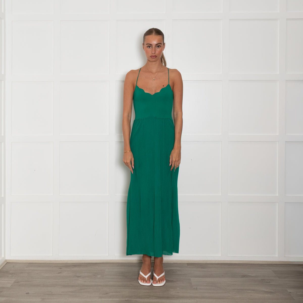 Sandro Green Crinkle Sundress