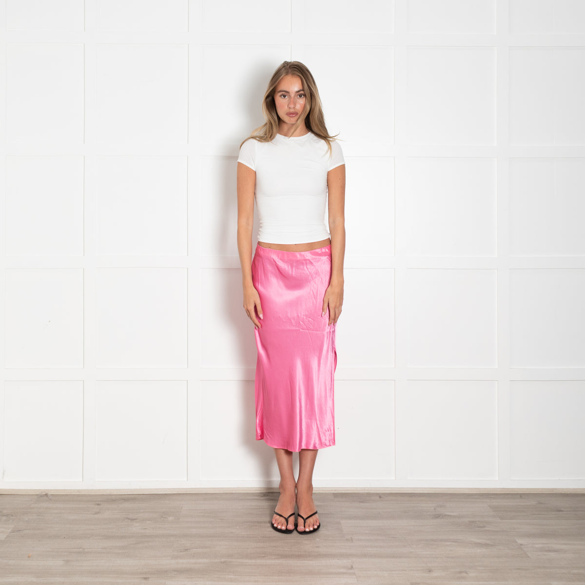 Rails Malibu Pink Satin Maya Midi Side Split Skirt