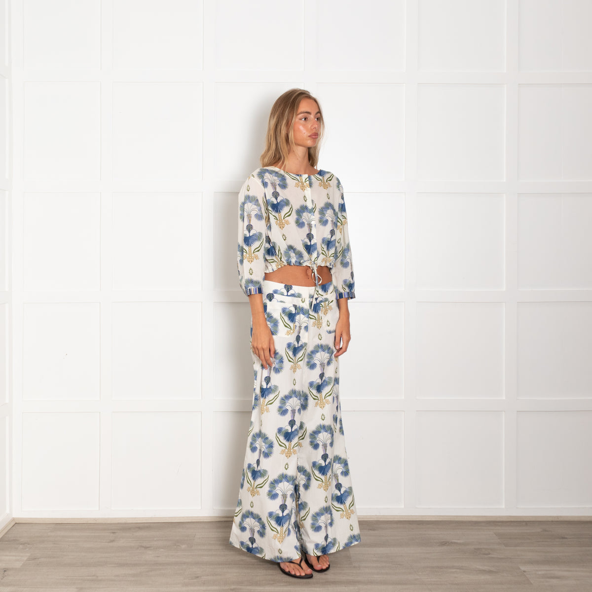 Emporio Sirenuse Cream Celestine Floral Print Wide Leg Trousers