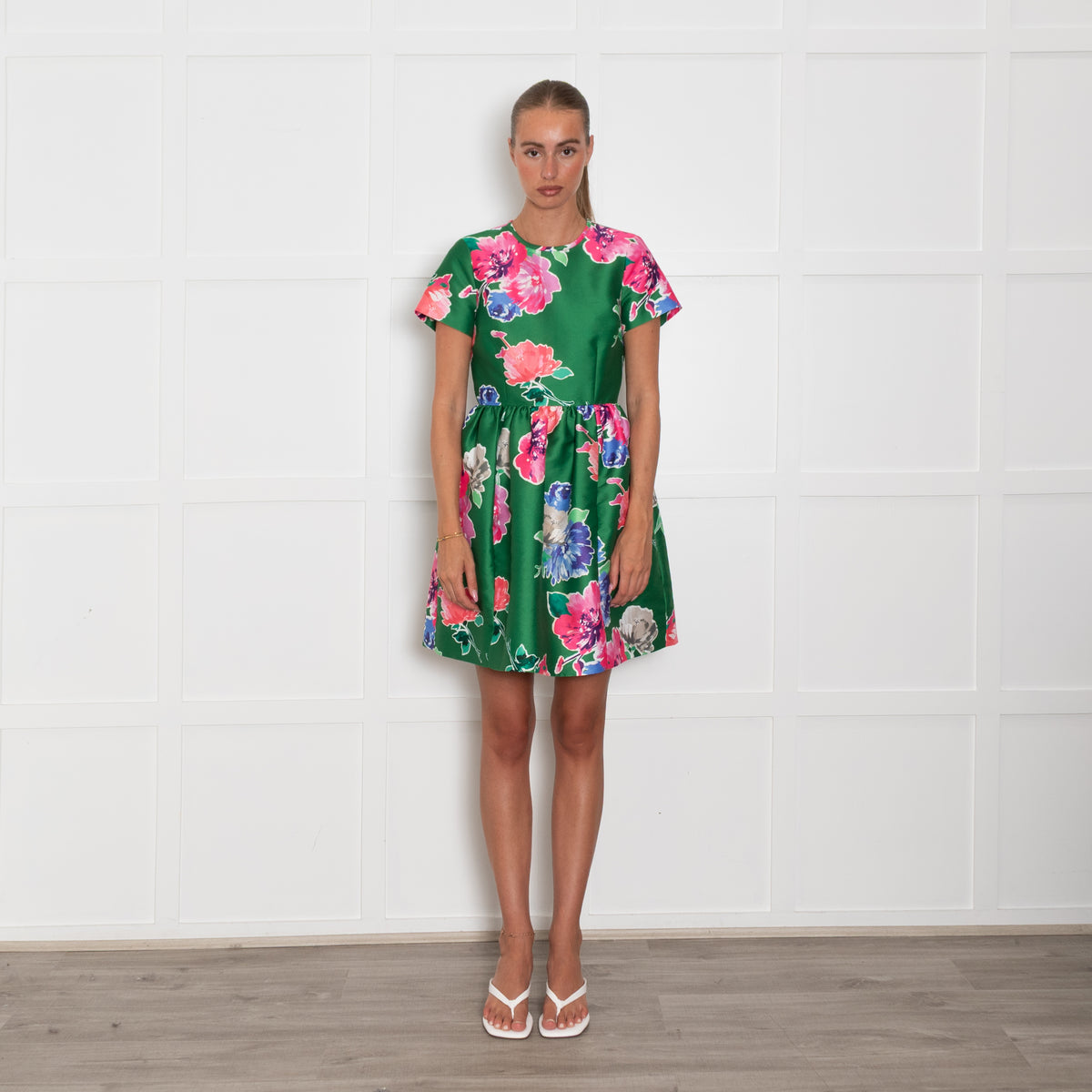 Kate Spade Green Pink Floral Short Sleeve Mini Dress