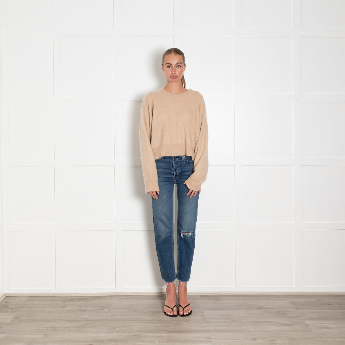 Love Shack Fancy Brown Cashmere Boxy Jumper