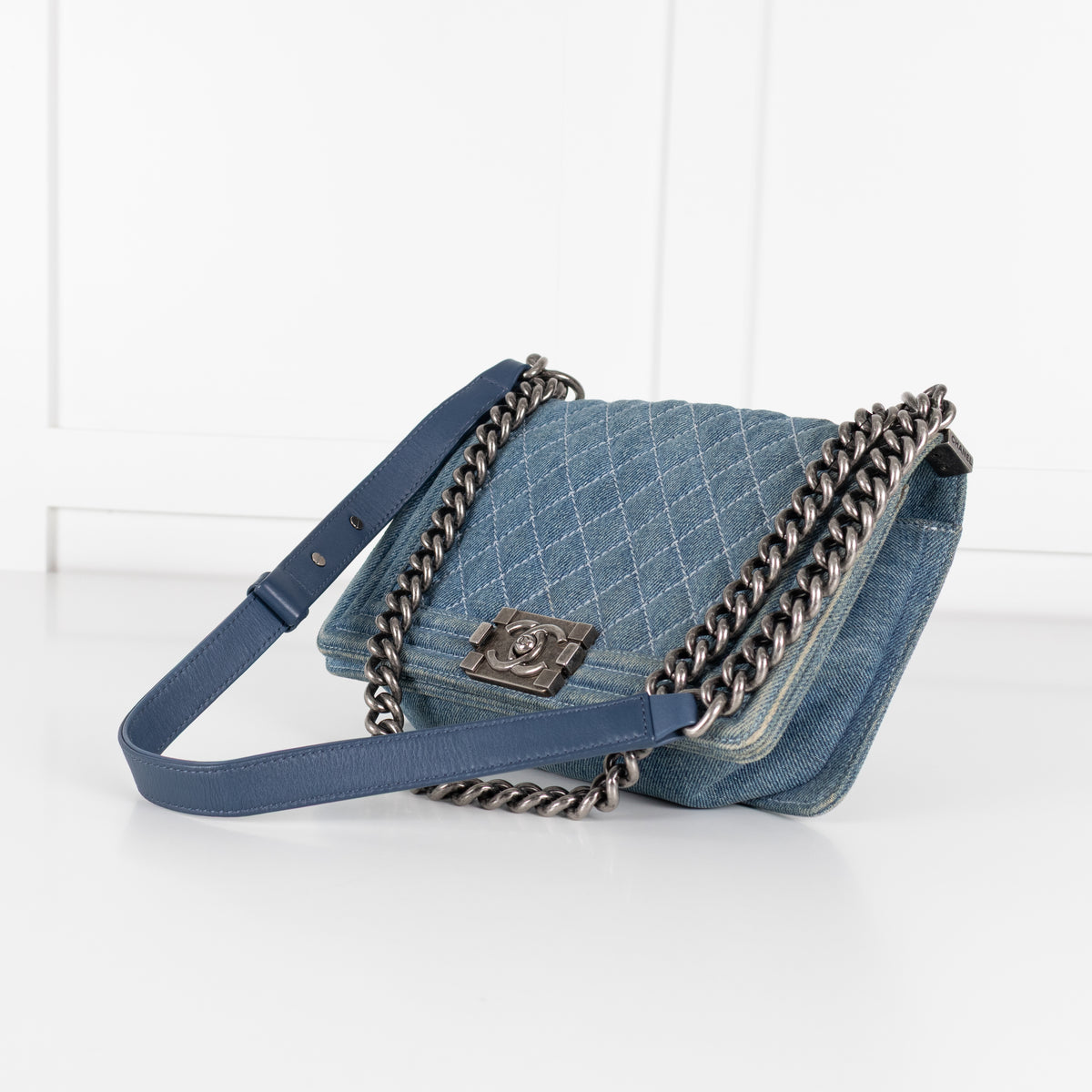 Chanel Blue Denim Medium Flap Boy Bag