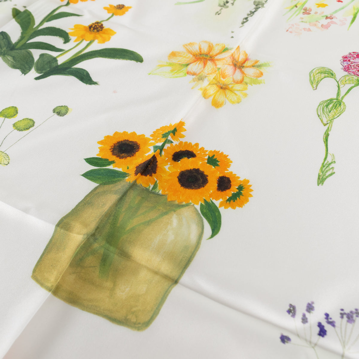 Lafayette 148 Cream Green Floral Silk Scarf