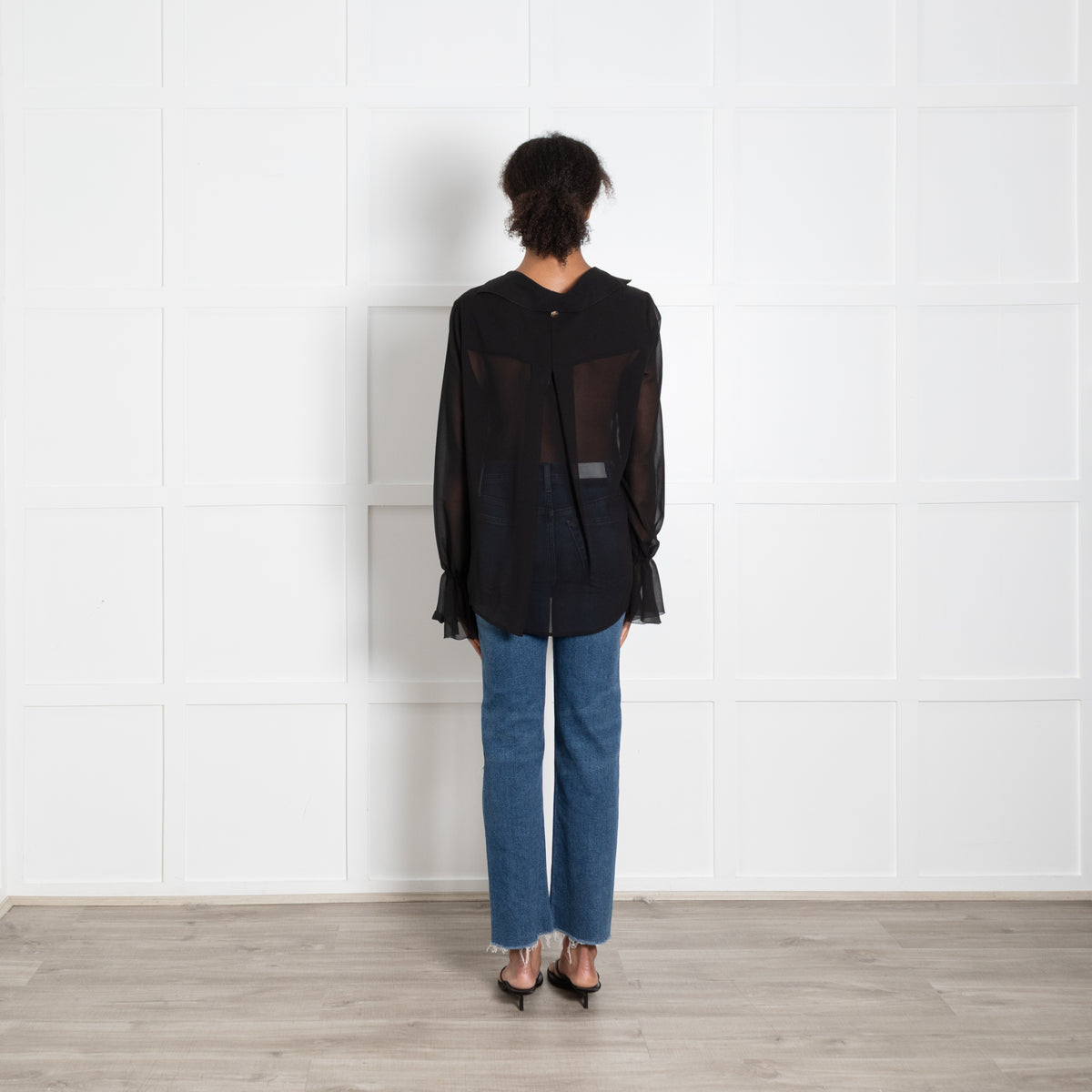 Versace Collection Lace Up Sheer Black Blouse
