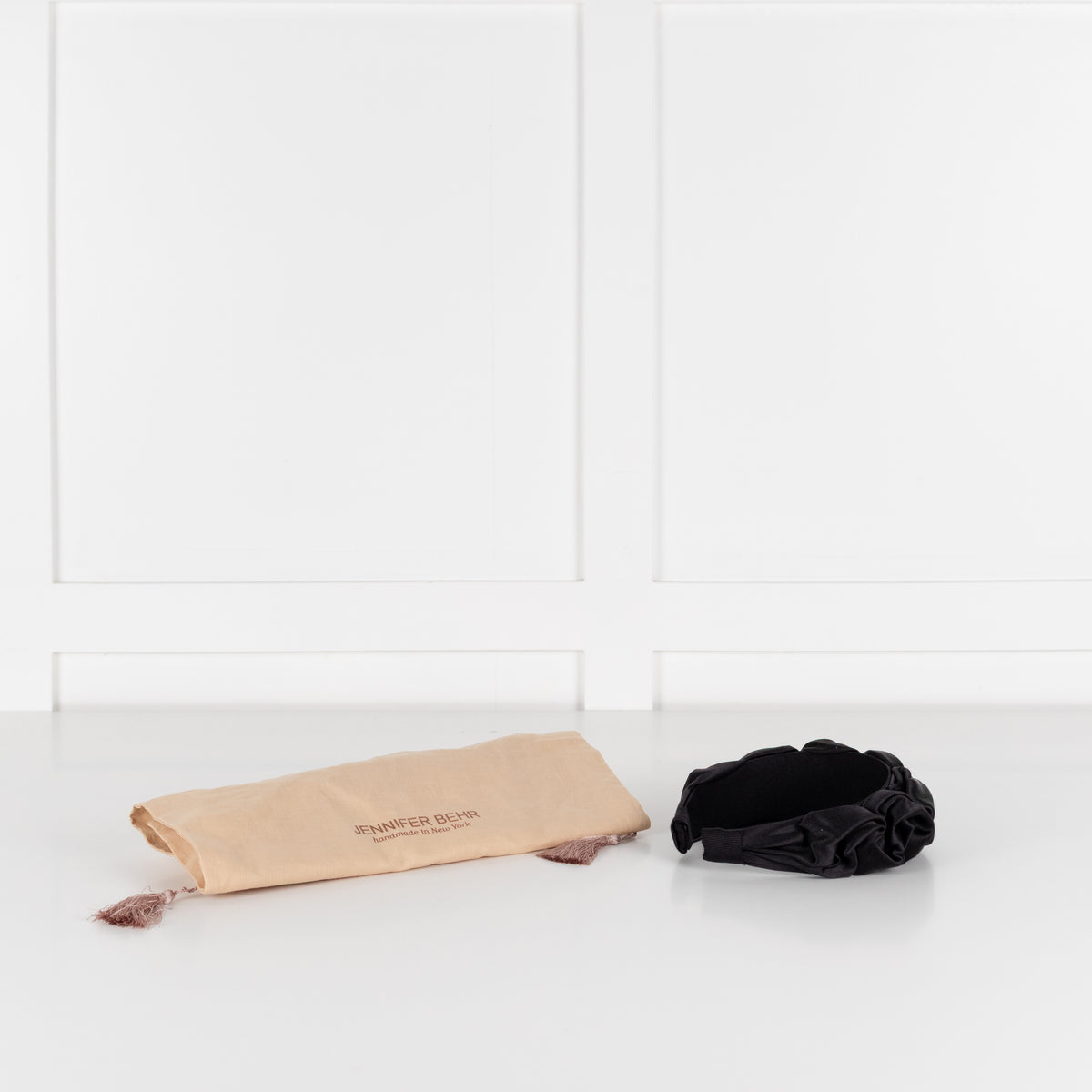 Jennifer Behr Black Ruched Satin Headband