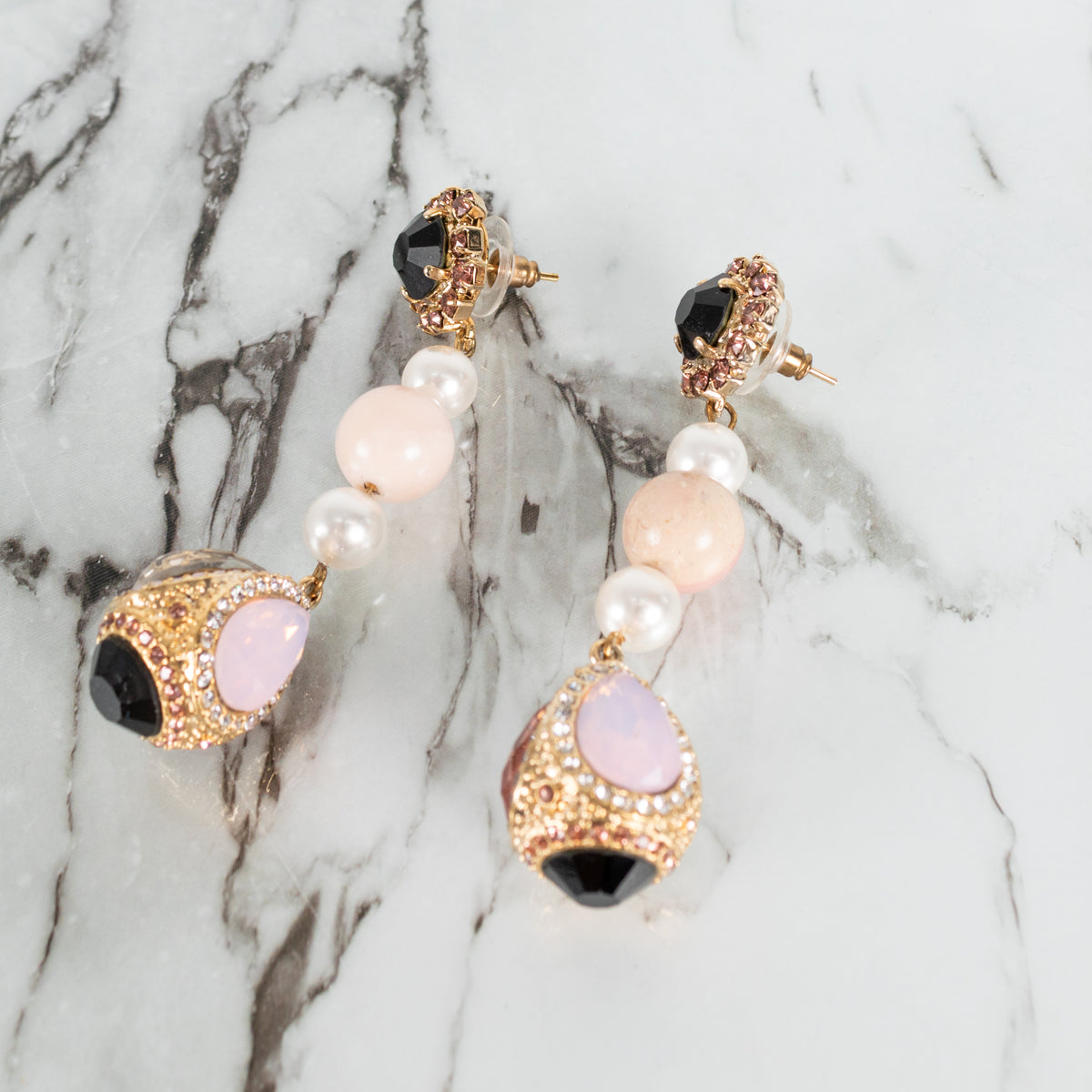 Erdem Gold Faux Pearl Crystal Drop Earrings