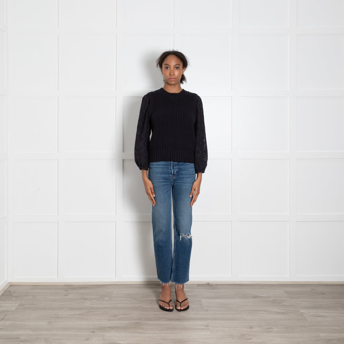 Rails Black Nwot Dhalia Eyelet Sleeve Cotton Sweater