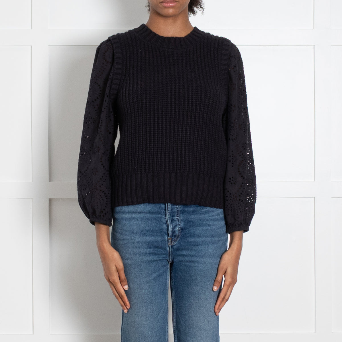 Rails Black Nwot Dhalia Eyelet Sleeve Cotton Sweater