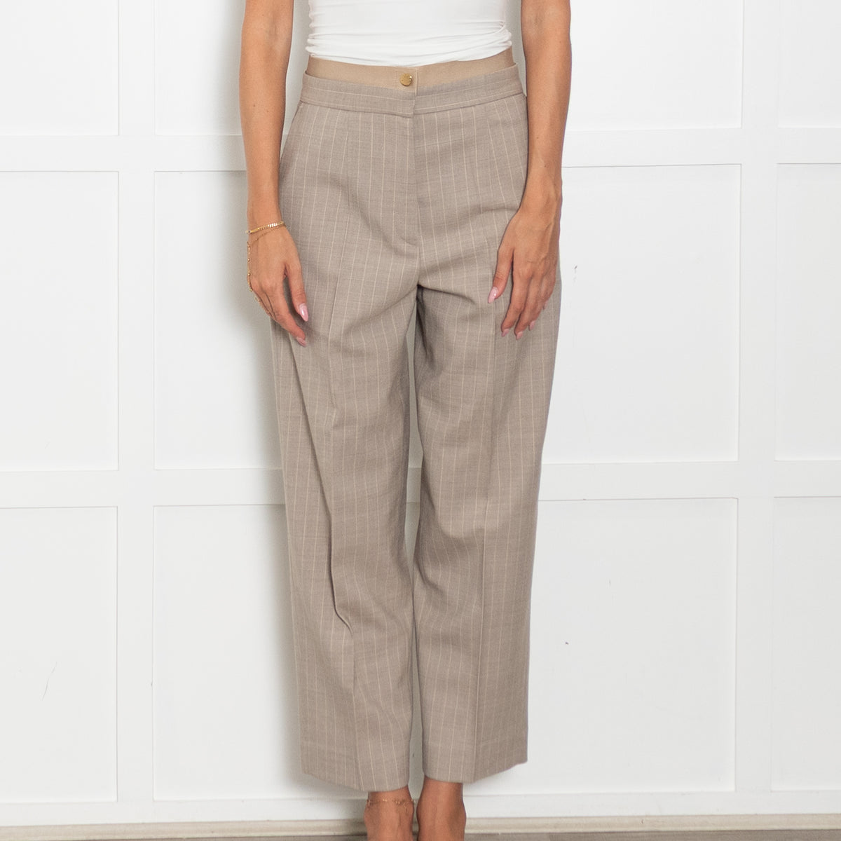 Sandro Beige Pinstripe Tailored Trousers