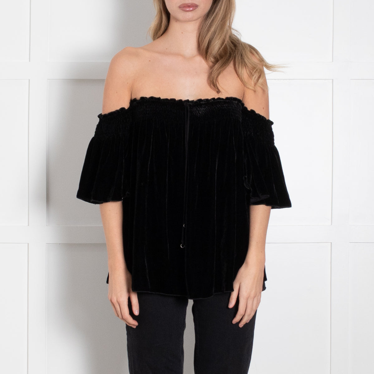 Hale Bob Black Velvet Off The Shoulder Blouse