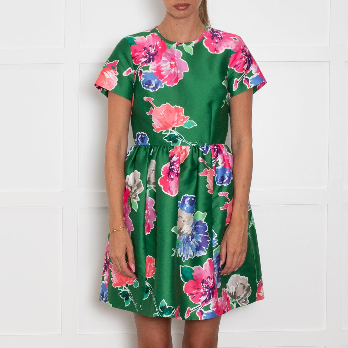 Kate Spade Green Pink Floral Short Sleeve Mini Dress