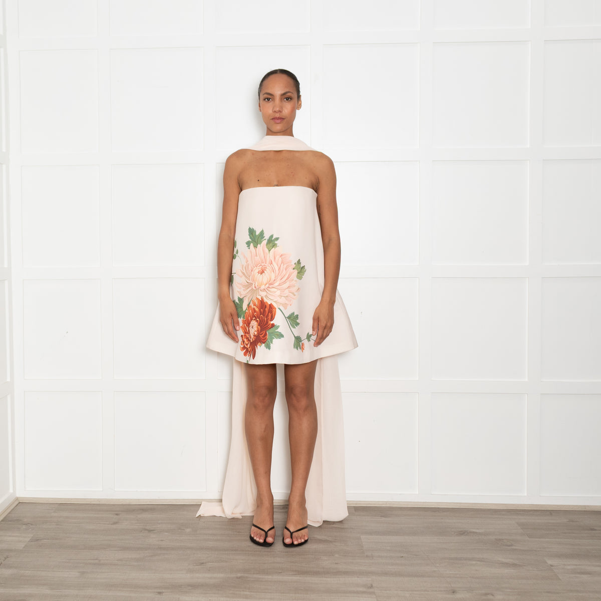Sau Lee Pale Pink Ruby Dress With Chiffon Scarf