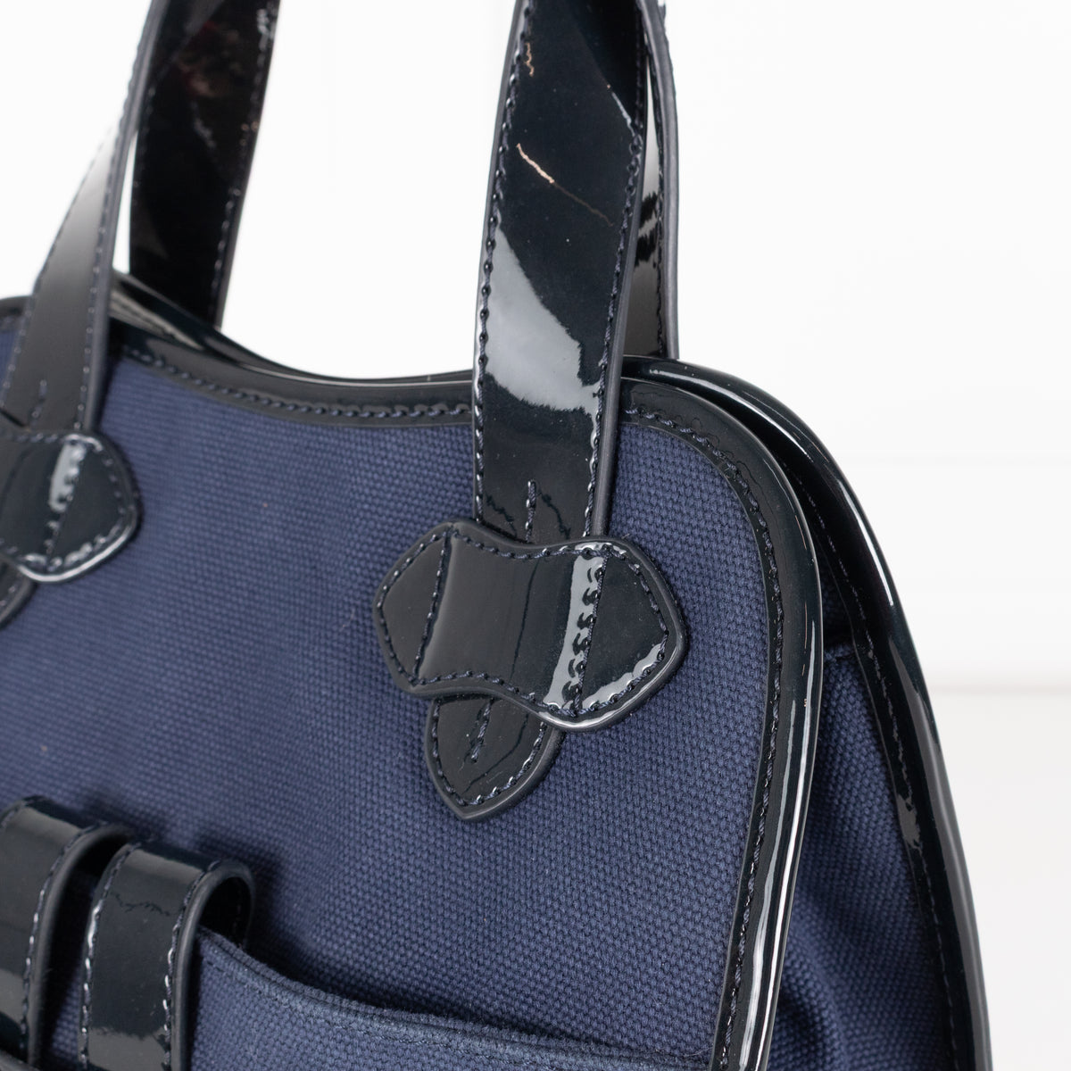 Tila March Navy Bag with Patent Trim