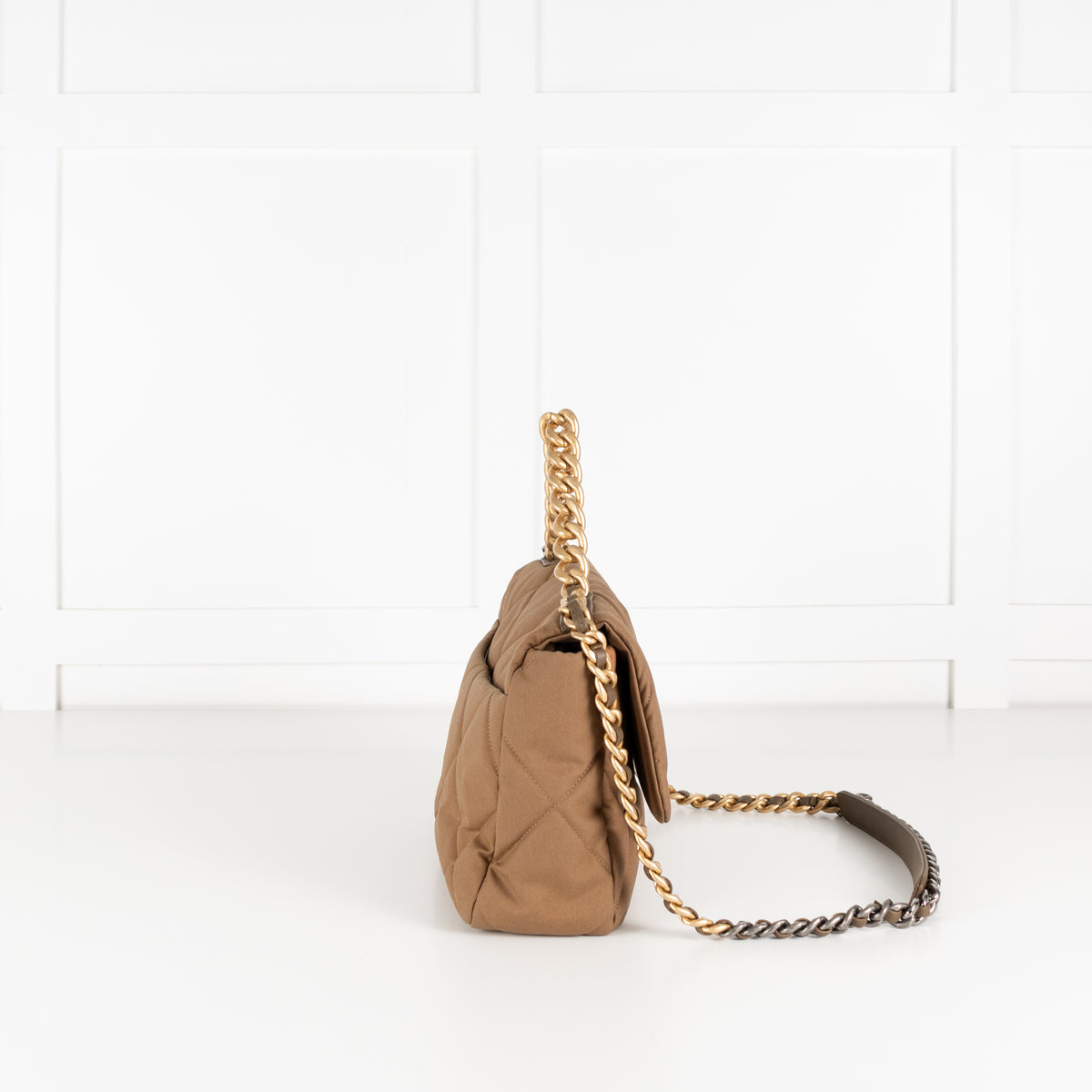 Chanel Fabric Khaki Quilted Shoulder Bag