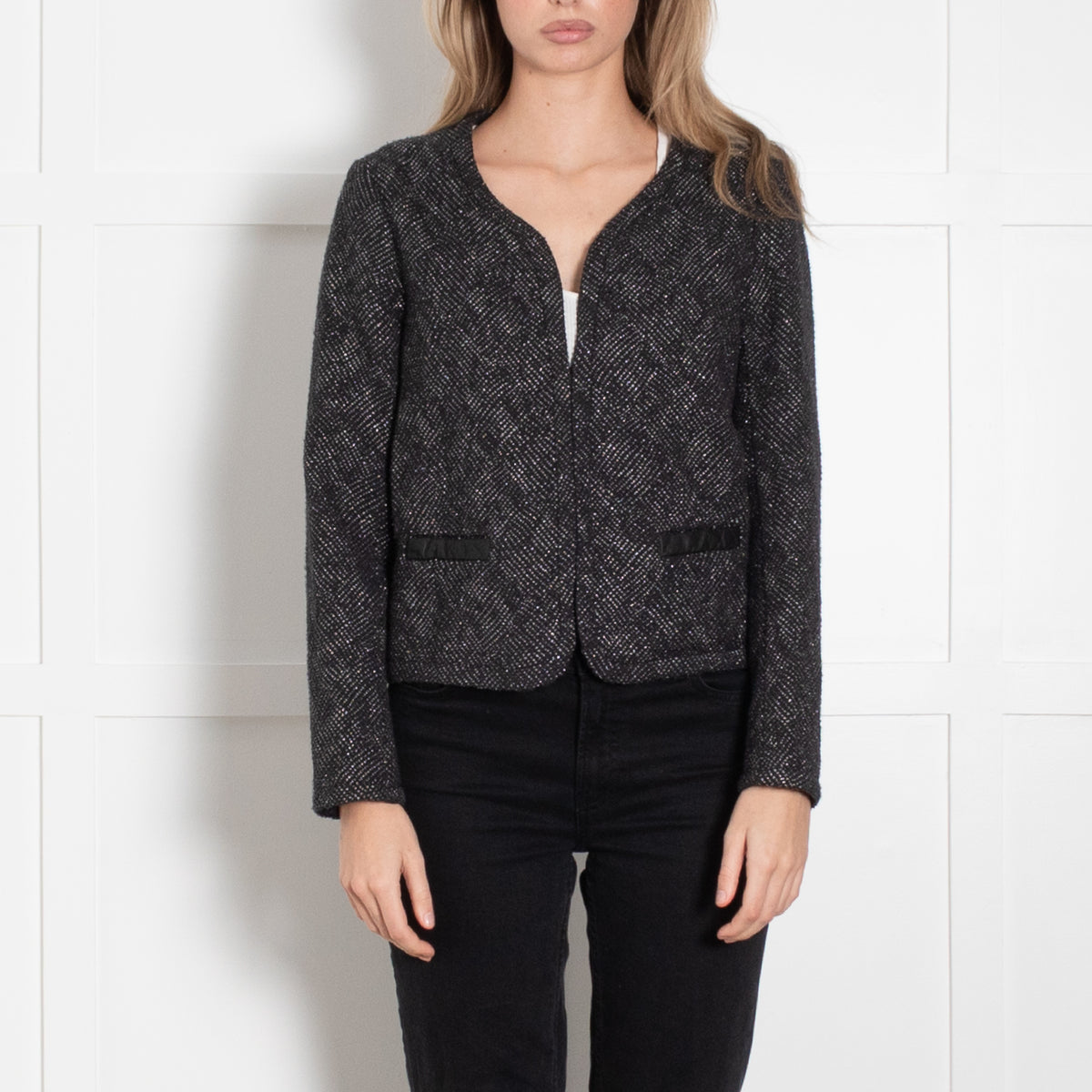 Maje Navy Silver Thread Cotton Blend Jacket
