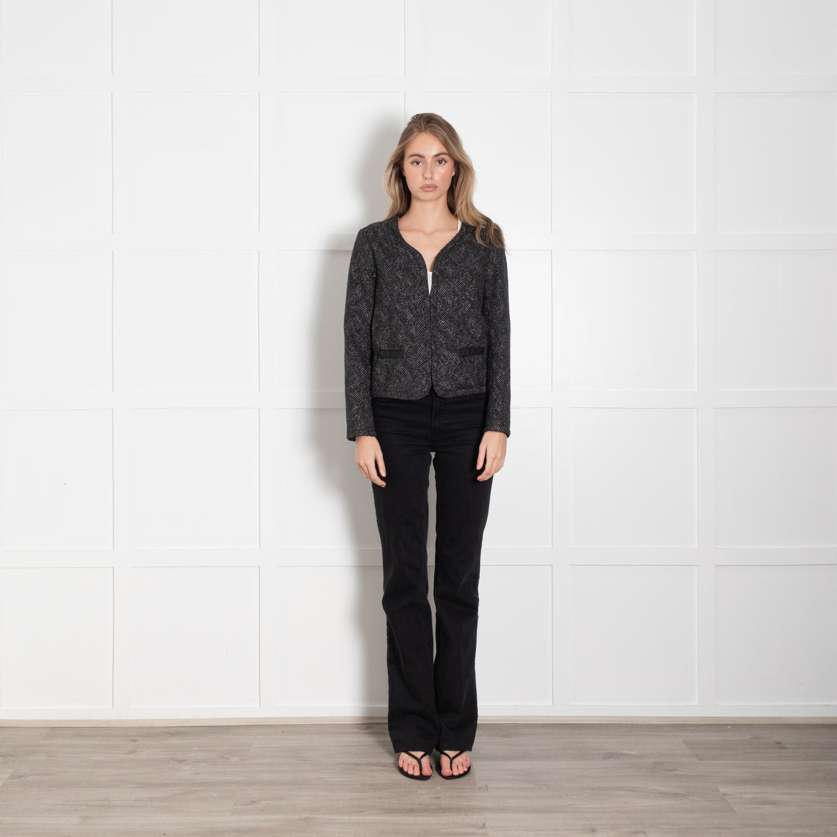 Maje Navy Silver Thread Cotton Blend Jacket