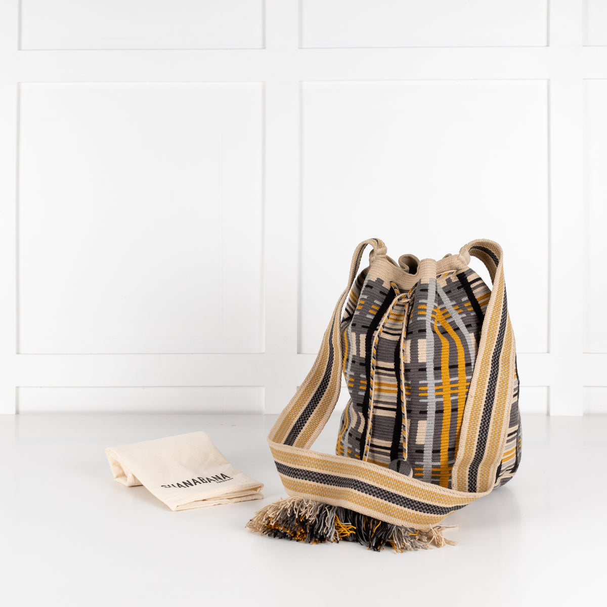 Guanabana Cream Blue Mustard Woven Geometric Pattern Crossbody