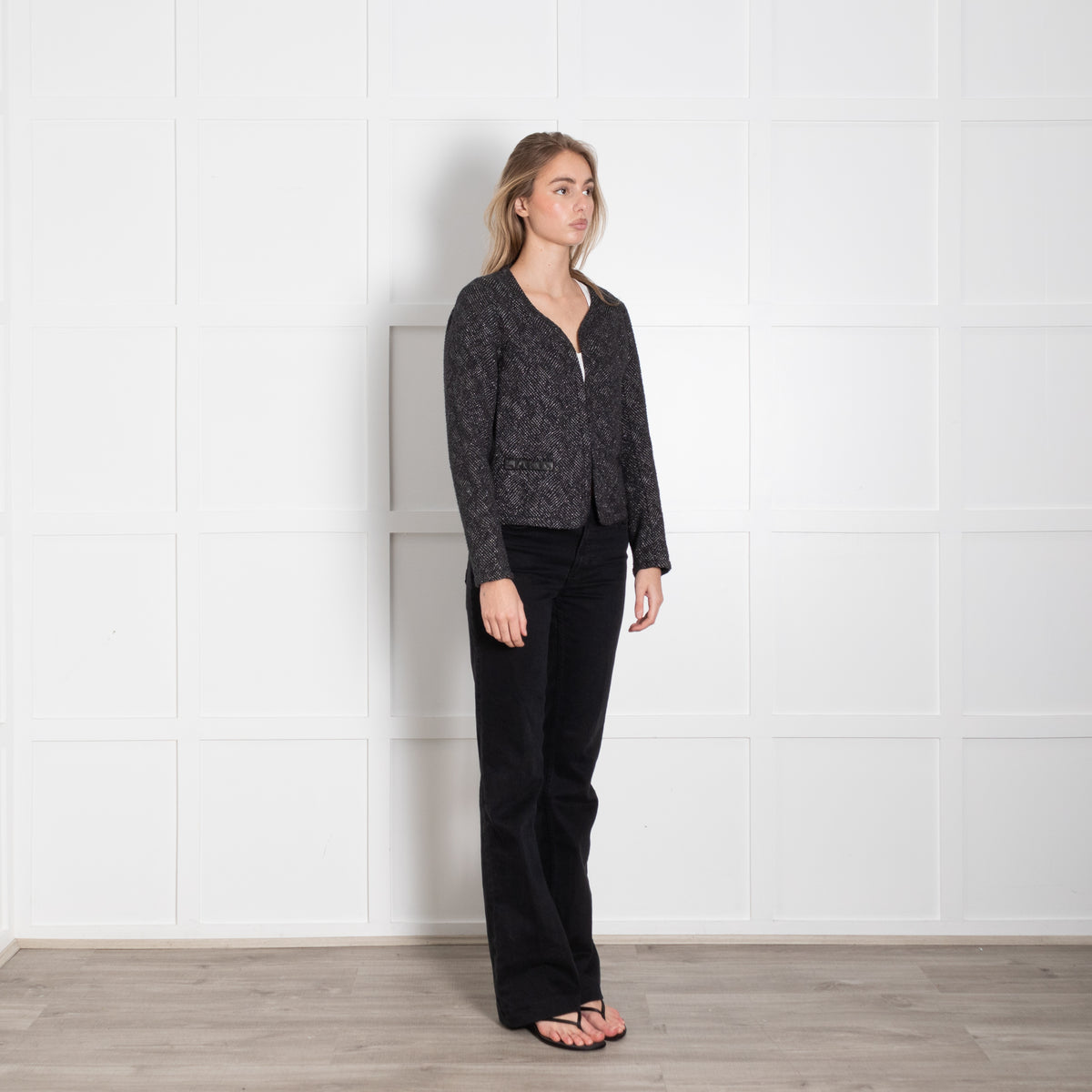 Maje Navy Silver Thread Cotton Blend Jacket