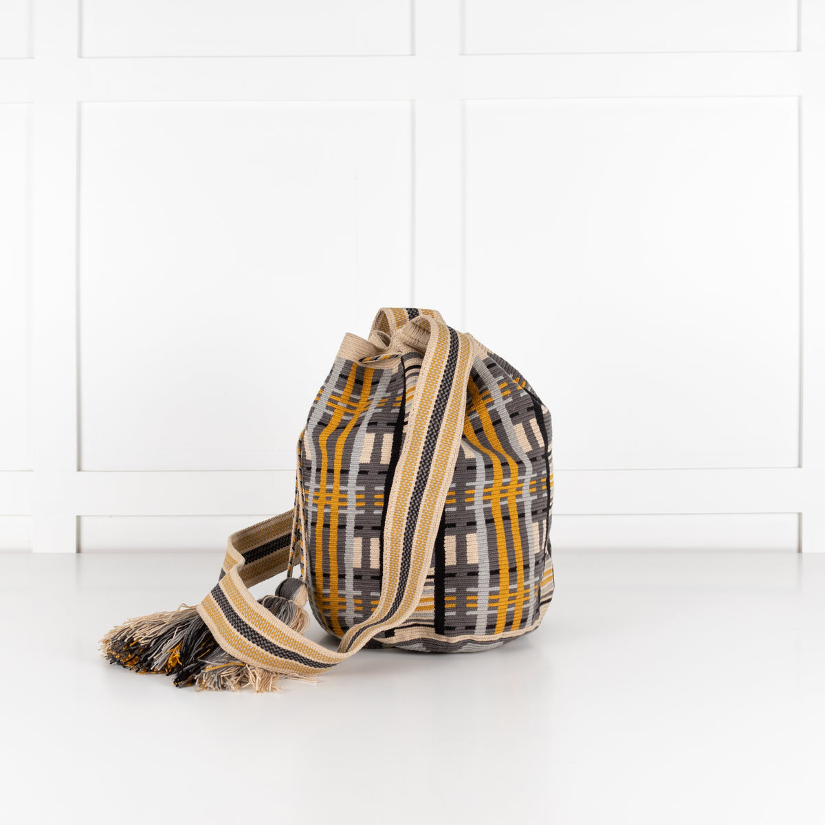 Guanabana Cream Blue Mustard Woven Geometric Pattern Crossbody
