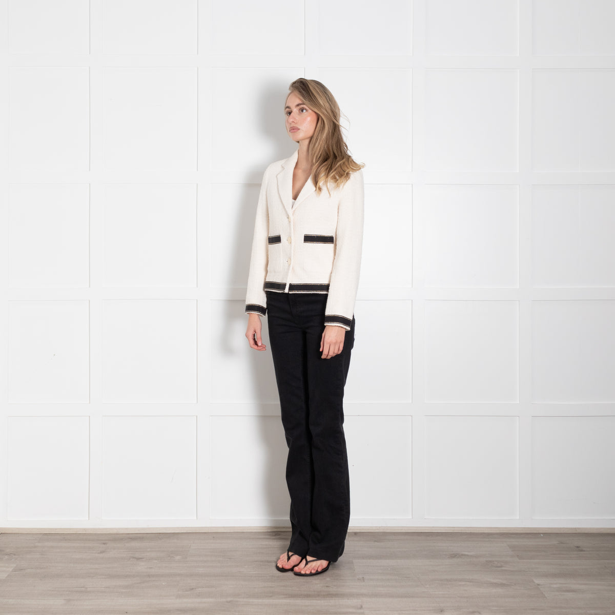 Helen For Denim Wardrobe Cream Black Trim Tweedy Jacket