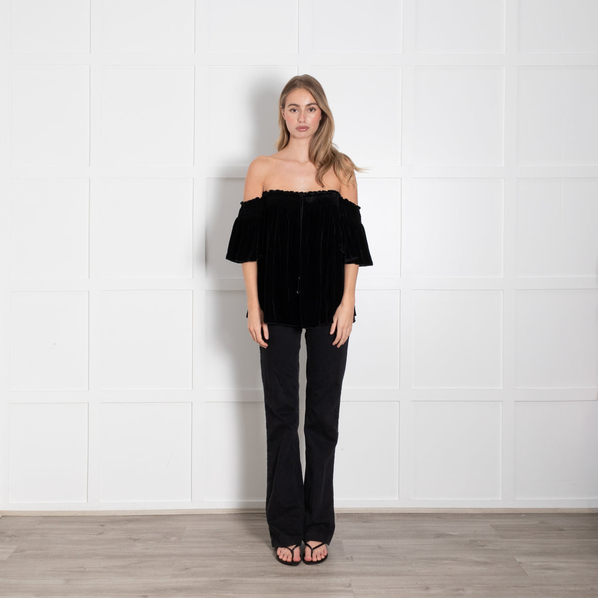 Hale Bob Black Velvet Off The Shoulder Blouse