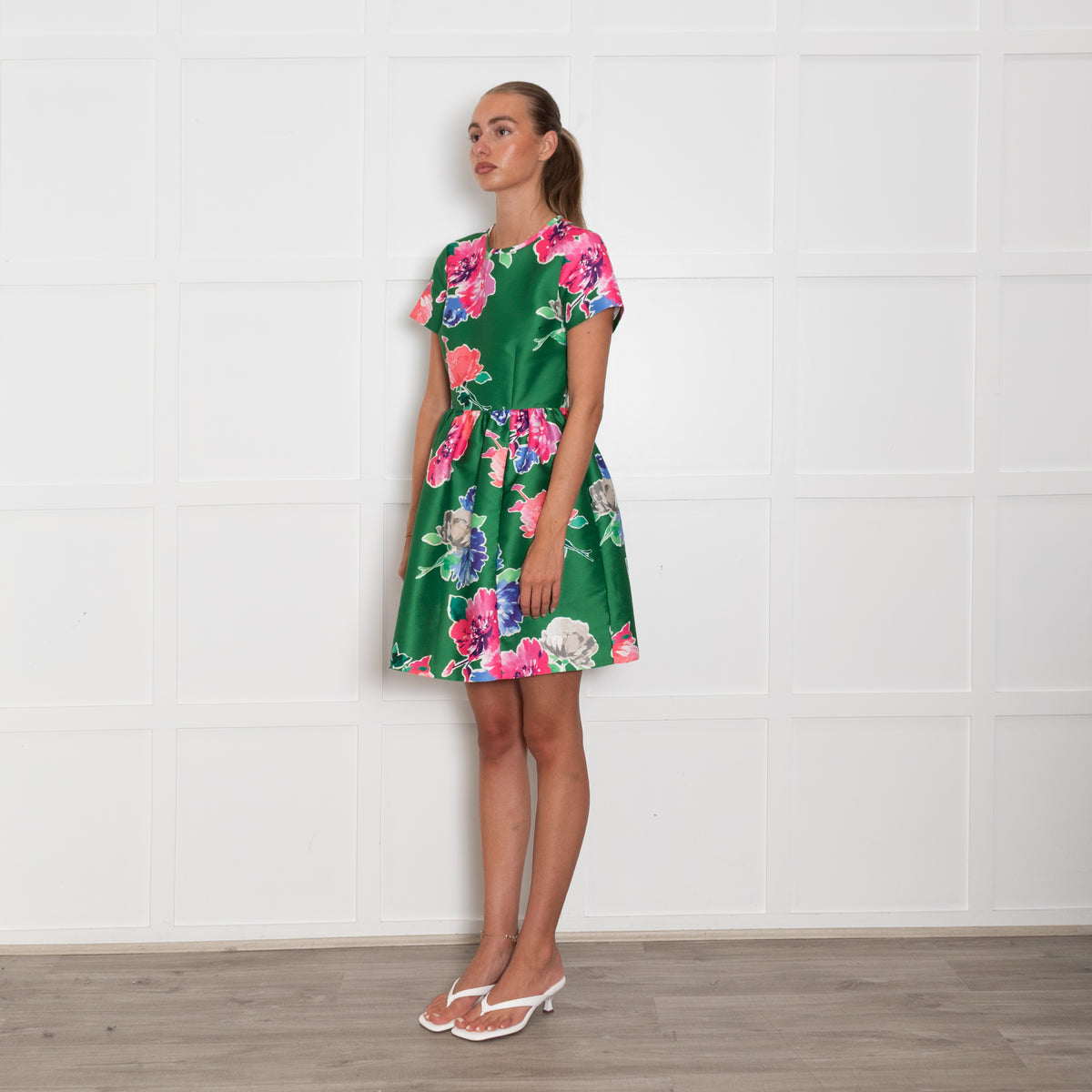 Kate Spade Green Pink Floral Short Sleeve Mini Dress