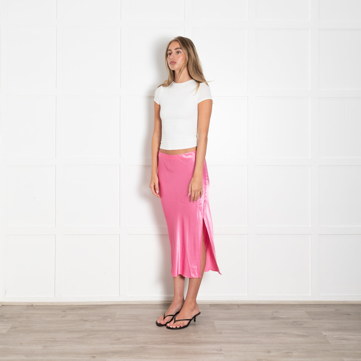 Rails Malibu Pink Satin Maya Midi Side Split Skirt