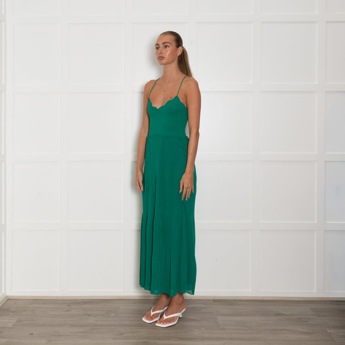 Sandro Green Crinkle Sundress