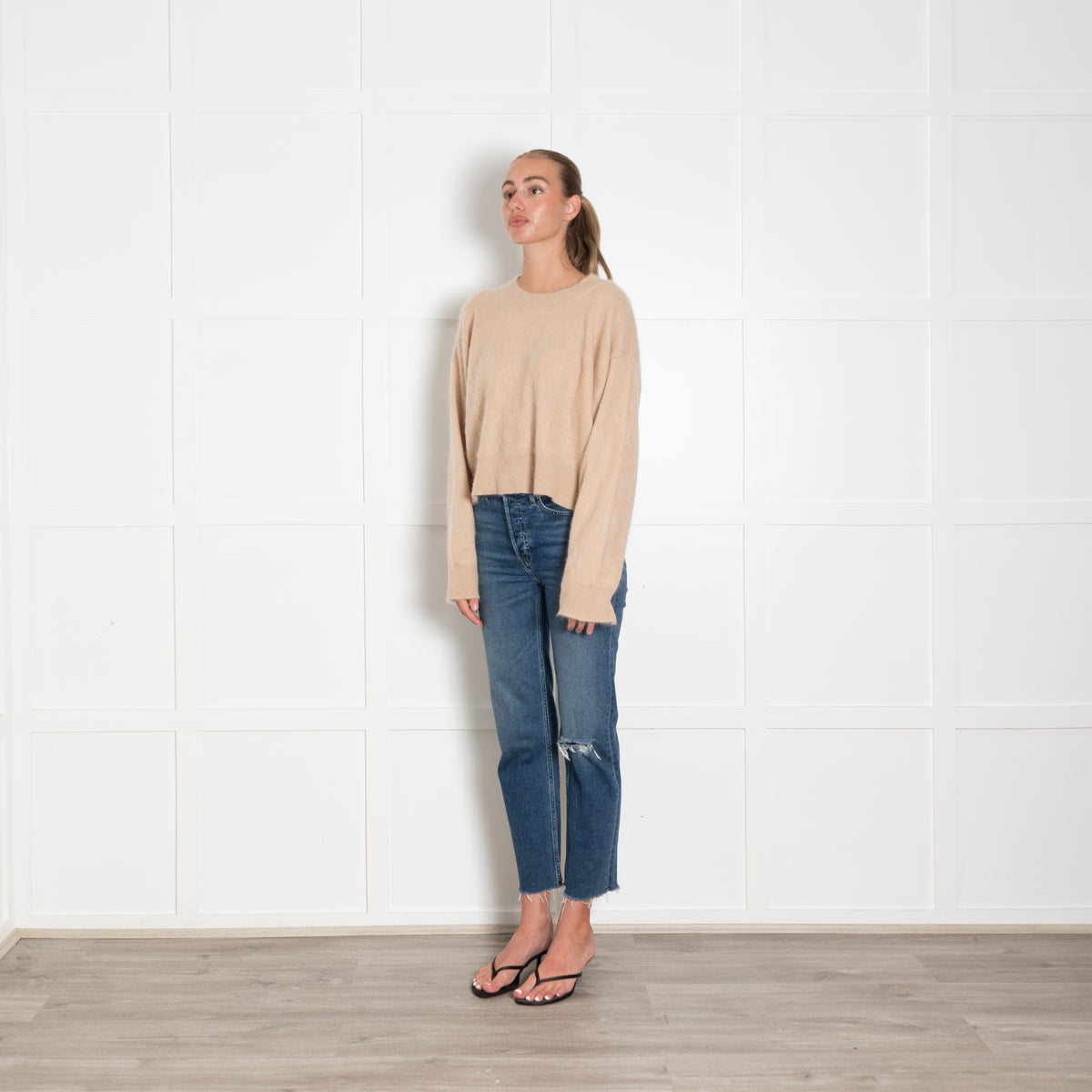 Love Shack Fancy Brown Cashmere Boxy Jumper