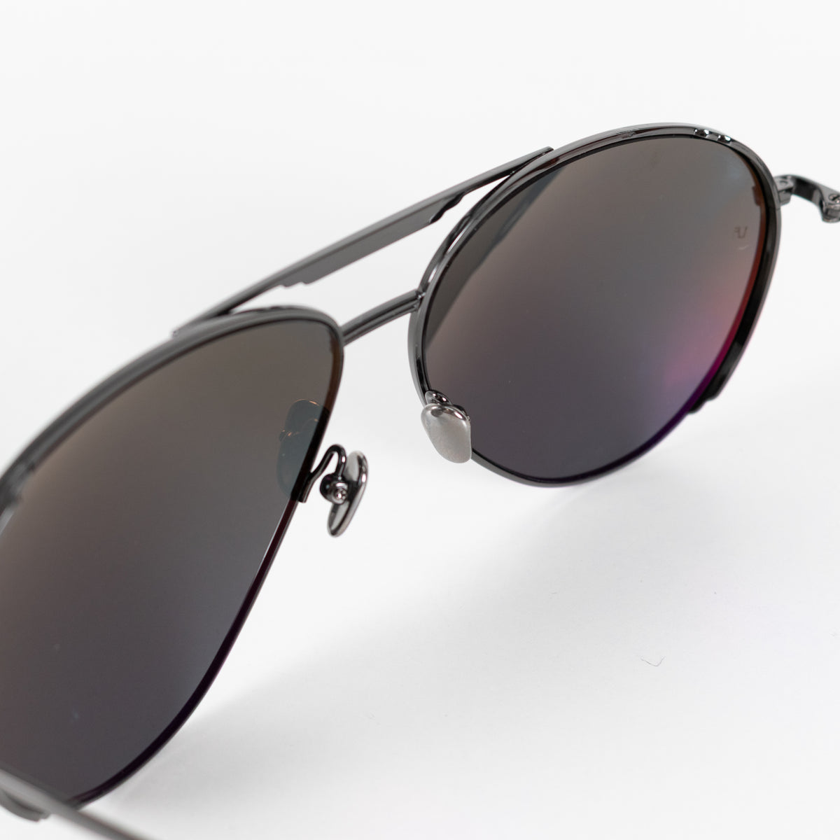 Linda Farrow Gunmetal Titanium Oversized Aviators with Black Lenses