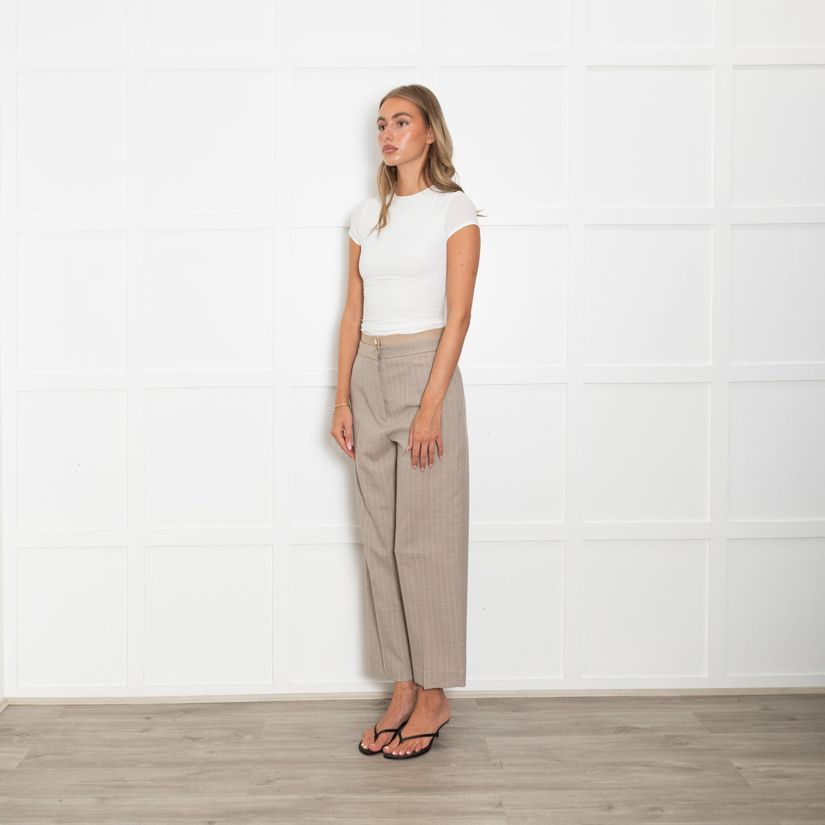Sandro Beige Pinstripe Tailored Trousers