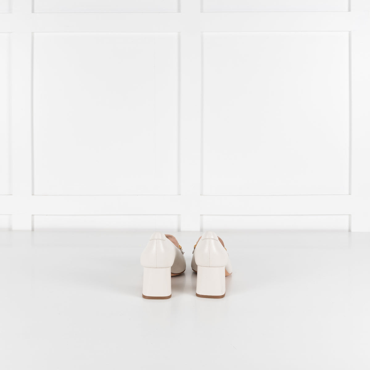 Kate Spade Cream Leather Gold Buckle Block Heeled Loafers