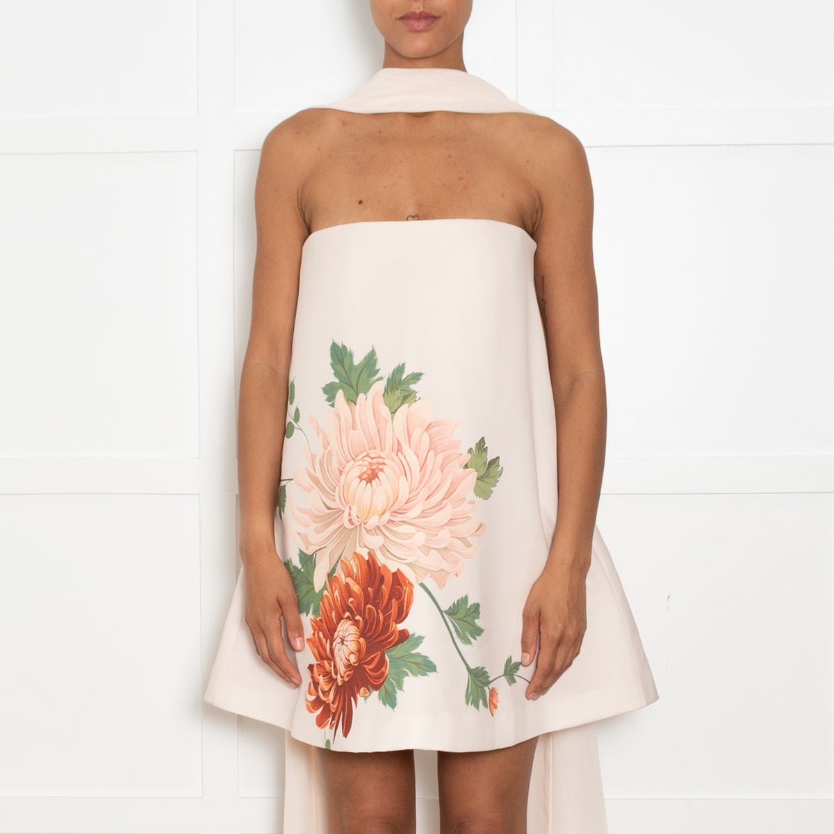 Sau Lee Pale Pink Ruby Dress With Chiffon Scarf