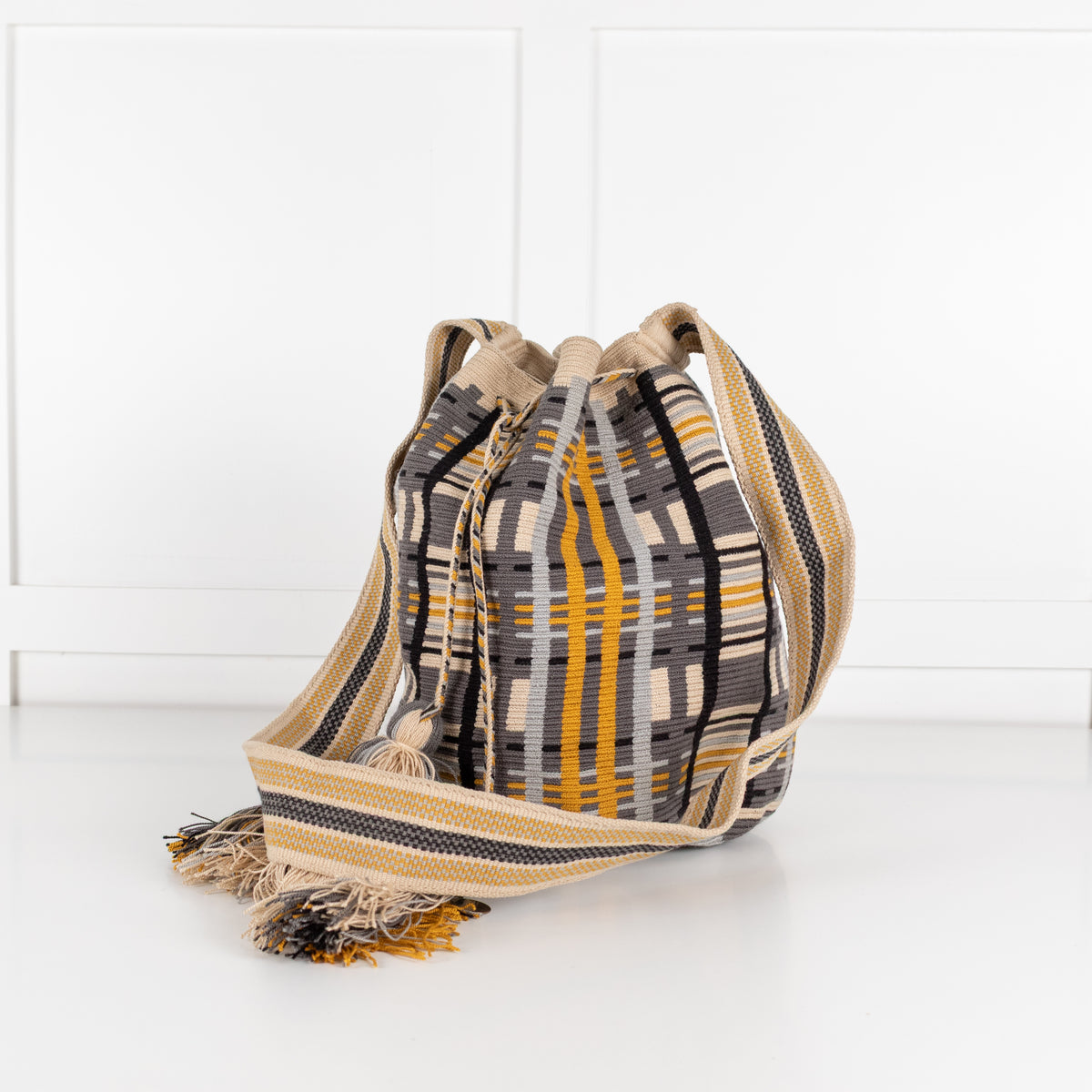 Guanabana Cream Blue Mustard Woven Geometric Pattern Crossbody